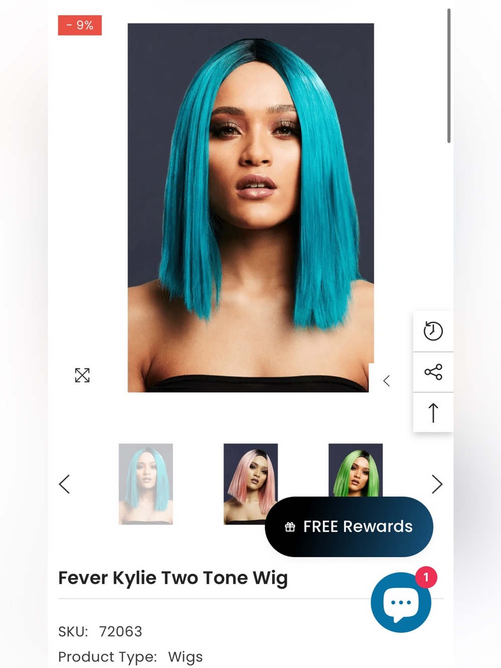 Fever Wigs Kylie Roots Down Vibrant Teal Blue Straight Bob Wig